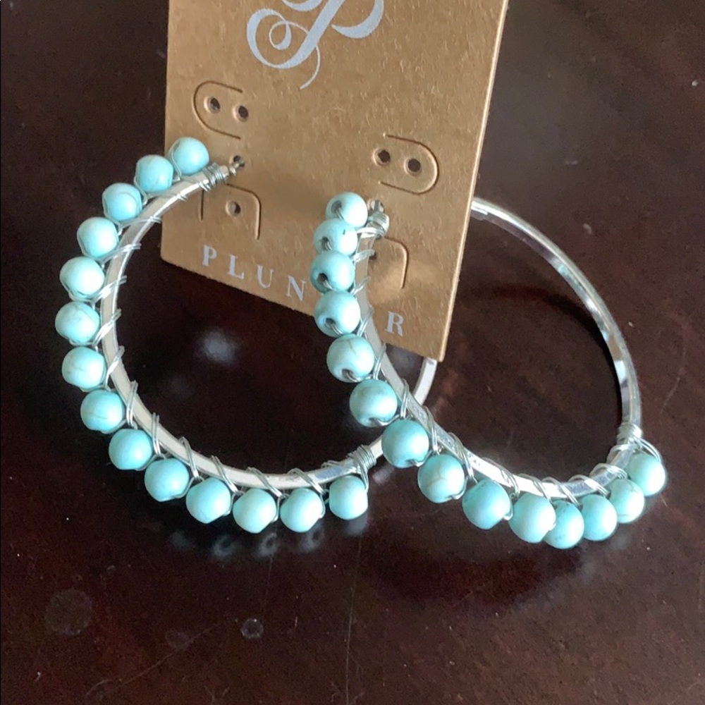 Turquoise and silver plunder hoops